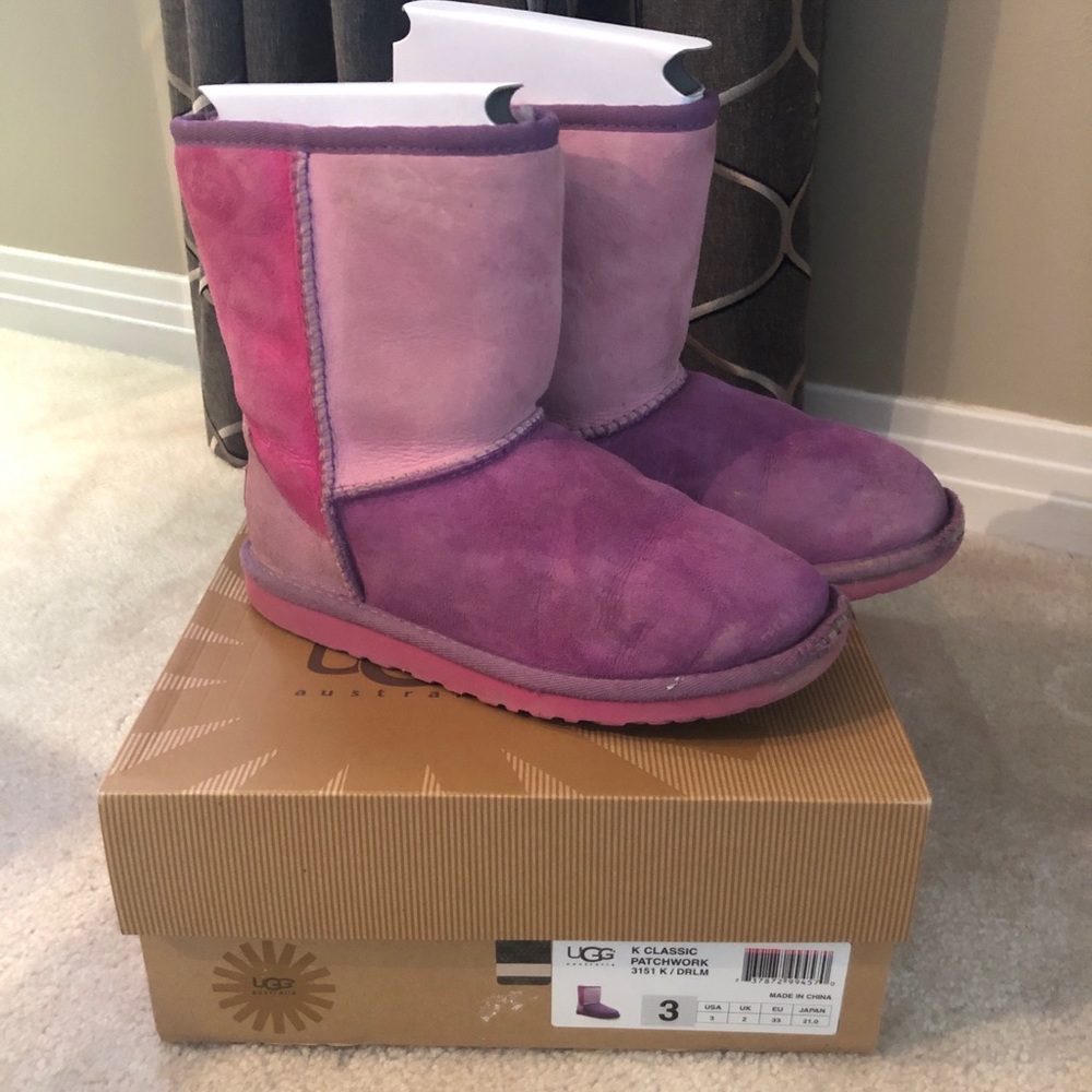 Rare UGG Classic Patchwork Girls Size 3 Boots
